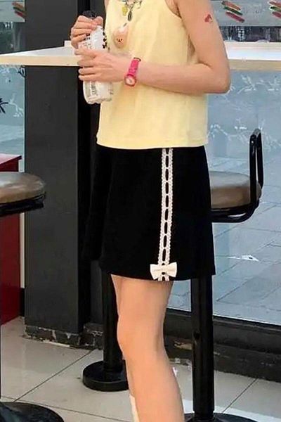Köstebek Black Beige Striped Bow Tie Y2K Shorts