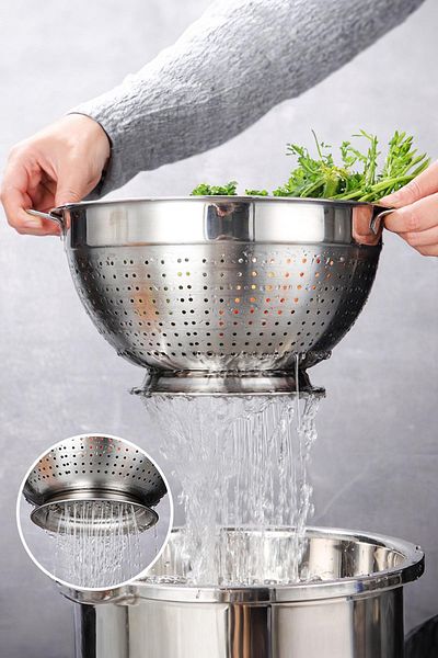 Vadi Olla Silver Stainless Steel Colander Mixing Bowl Salad Pasta Vegetable Fruit Strainer 22 cm