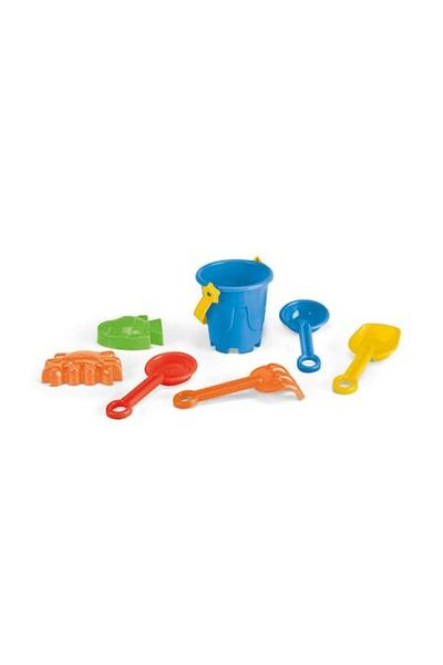 dalimag Găleată de plajă cu 6 accesorii, Forme de joacă cu nisip, Albastră, 11 x 15 x 9 cm, Dalimag