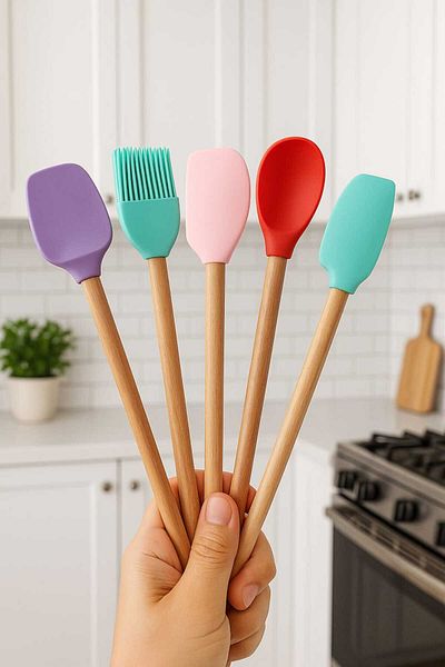CKM silikon Mini 5 Spatula Set with Wooden Handle
