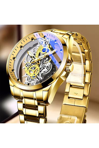 MBrands Luxury men's watch MBrands quartz, stainless steel bracelet, transparent back, round second hand