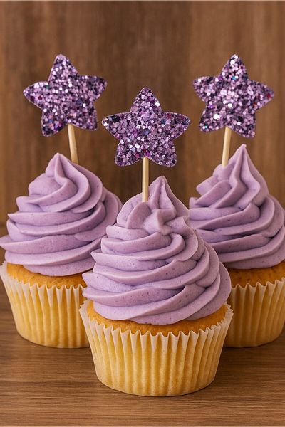 damlakidsmoda Cake Decoration Cupcake Toothpick Star Lilac 12 Pcs