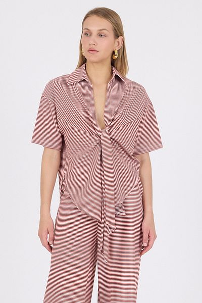Laranor Geometric Pattern Shirt Collar Tie-Up Jacquard Knitted Cardigan (Day Night Chic) 25L8106