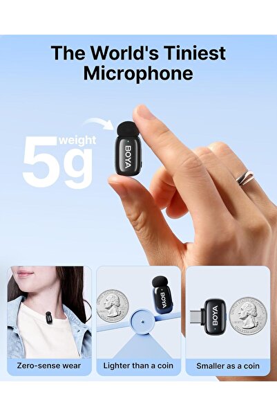 BOYA Mini-17 (1TX+1RX) Android/Tablet/PC için Gürültü Engelleyicili Kablosuz Yaka Mikrofonu Type-c