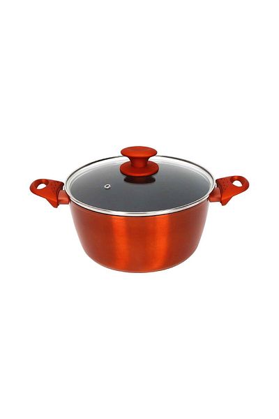 Chefline DZN26 Induction Base Ceramic Natural Coating Dutch Oven, 26 cm, Red