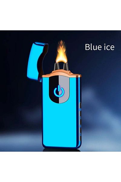 MBrands Brichetă electrică cu arc PULSED, carcasă metalică, fără gaz, încărcare USB, rezistentă la vânt, albastră