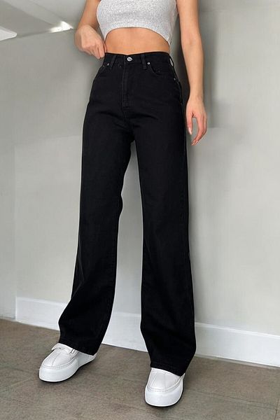 Livik Eleanor Women's Black Extra High Waist Stretchy Denim Fabric Loose Leg Jeans