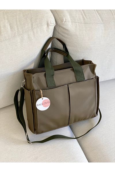 BAGLOVİS Large Satin Black Shoulder Bag with Multi Pocket