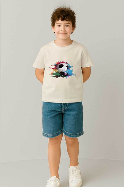 peki baby&kids Well Yaz Men's Single Jersey Football Ball Paint Printed T-Shirt 15657