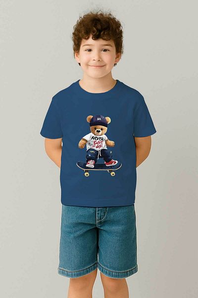 peki baby&kids Tricou cu imprimeu Teddy pentru skateboarding din bumbac pieptănat pentru băiat 19479