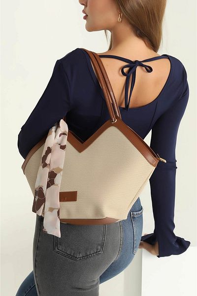 Ladystyle Tan Beige Canvas Scarf Women's Handbag and Shoulder Bag