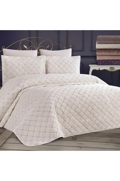 DOWRY Velvet duvet cover 250x260 cm with 2 pillowcases, Dessert Cream