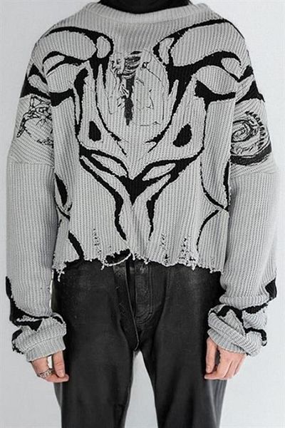 Karakedi Gray Gothic Vintage Aesthetic Selves Oversize Sweater