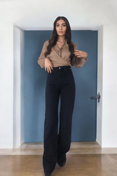 Livik Ava Young Girl Black High Waist Lycra 5 Pocket Wide Leg Jeans