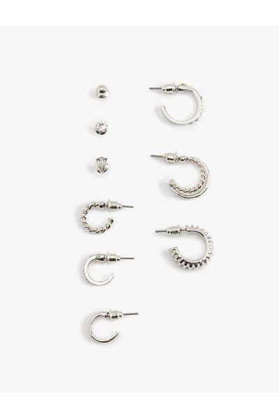 Koton Stone Detailed Twist 9-Piece Ball and Hoop Earring Set