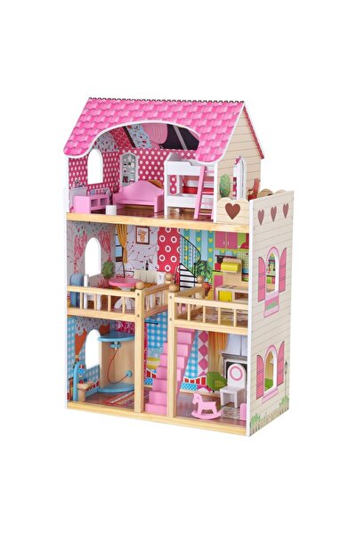 PROCART Wooden dollhouse with 12 furniture accessories, PROCART, 3 levels, 59x30x90 cm