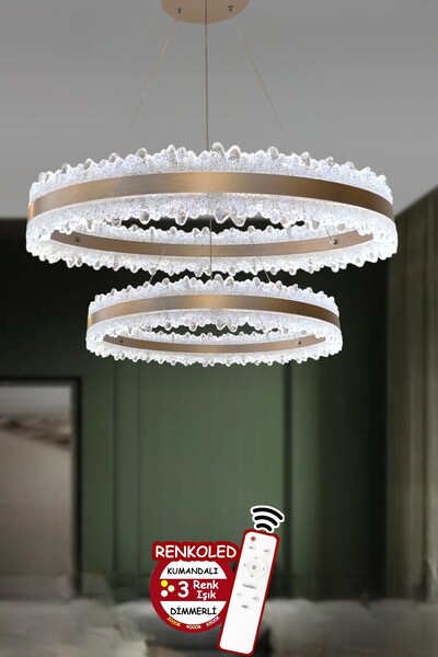 Renkoled Aydınlatma 3 Renk Kumandalı Led Avize Ledli Avize 2 katlı modern salon sarkıt avize