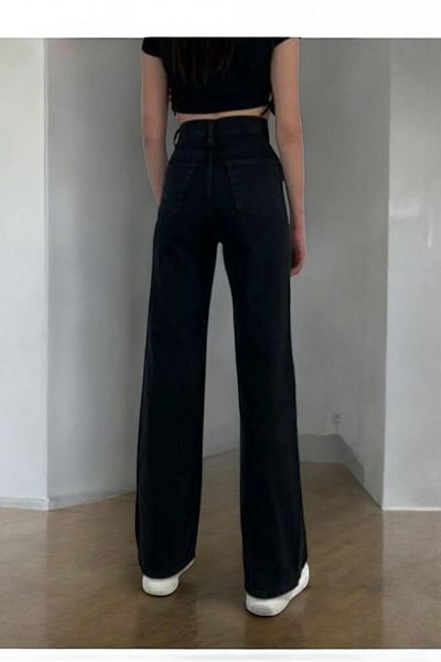 Livik Ivy Young Girl Black High Waist Elastane Blended Modern 90's Wide Leg Jeans
