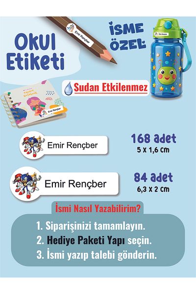 YUNUS COPY School Label Pen Notebook Label Sonic Themed Special Name Writable Label - 252Pcs