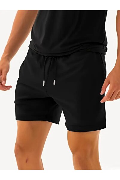 yx yustex sport ERKEK Siyah Likralı Esnek Ter Tutmayan Rahat Giyim Mevsimlik Şort Denizde Kumsalda Giymelik