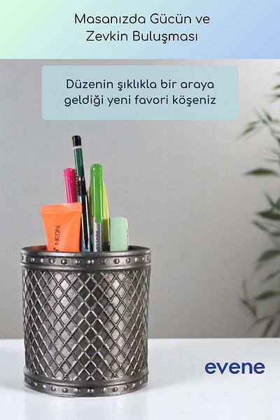 Evene Θήκη για στυλό Επιτραπέζια θήκη για στυλό Organizer Θήκη για στυλό Ασημί Αντίκα Χρώμα Μοντέλο 90