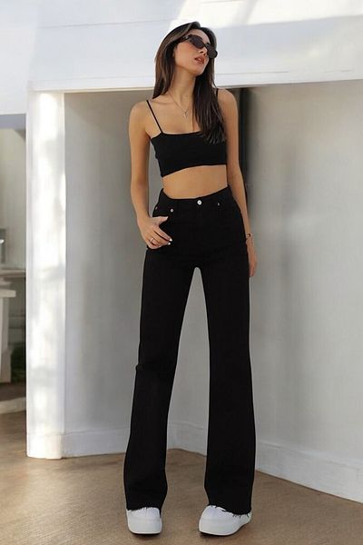 Livik Erica Young Girl Black High Waist Elastane Blended Modern Wide Leg Jeans