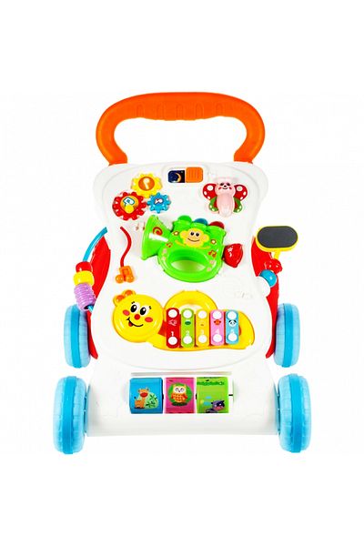 ideal STORE Antepremergator 3 in 1 IdealStore Monkey First Step, cu sunete si melodii, jucarii detasabile trompe