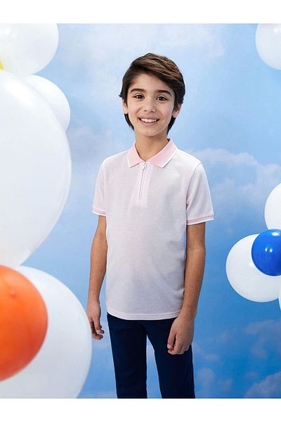 LC Waikiki Lcw Kids Pink Polo Neck Self Pattern Short Sleeve Boy T-Shirt