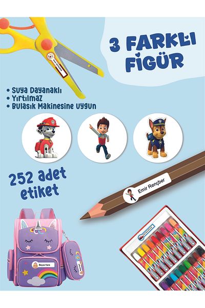 YUNUS COPY School Label Pen Notebook Label Paw Petro Themed Special Name Writable Label - 252Pcs