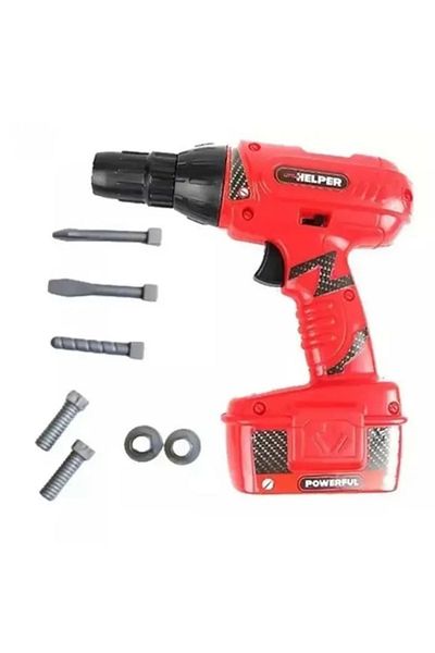 dalimag Plastic Drill Toy with Batteries and Accessories for Kids, Red, 23 x 32 cm