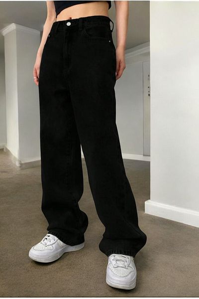 Livik Abigail Women's Black Extra High Waist Stretchy Waist Comfortable Wide Leg Jean