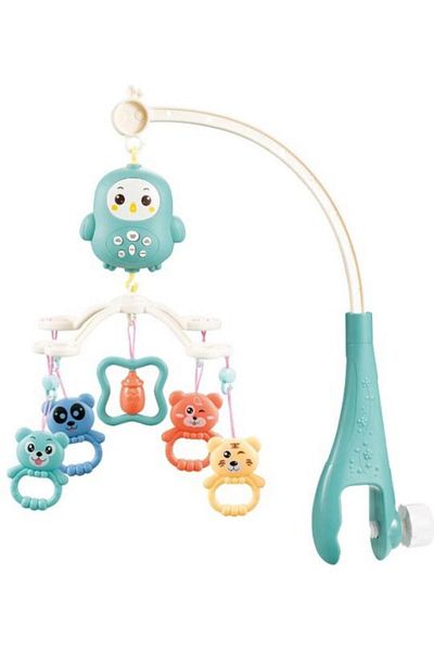 Royal Happy Owl Rotating Musical Carousel with Remote Control, Music and Light, 5 Removable Toys, Turquoise