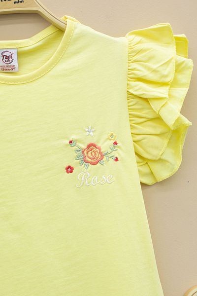Cansın Mini Yellow Ruffled Sleeves Floral Print Shorts Skirt 2-Piece Set 20719