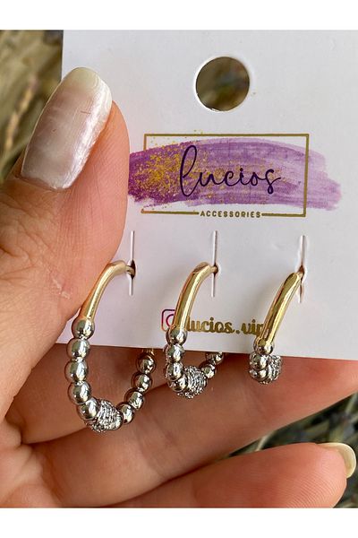 Lucios Vip Topcuk Detyali̇ Two Color 3-Piece Earrings