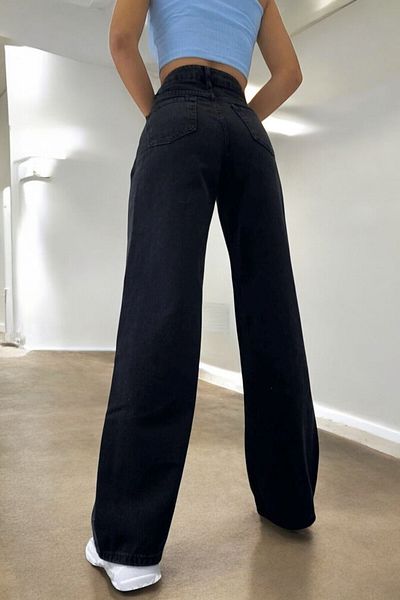 Livik Charlotte Young Girl Black High Waist Lycra 5 Pockets 90's Wide Leg Jeans