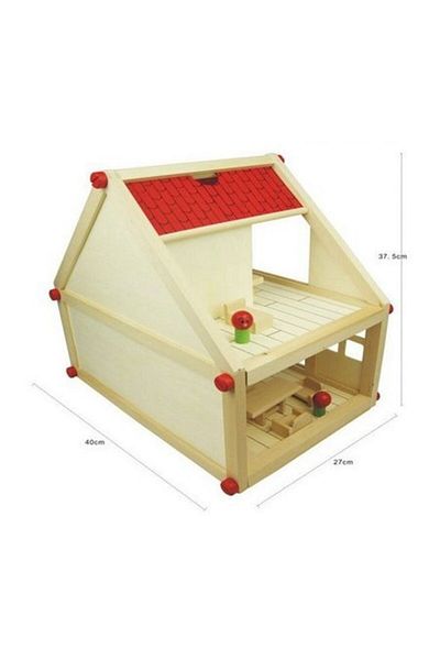 OEM Handmade natural wooden dollhouse, with 4 figurines and furniture, 38 cm high, Role play