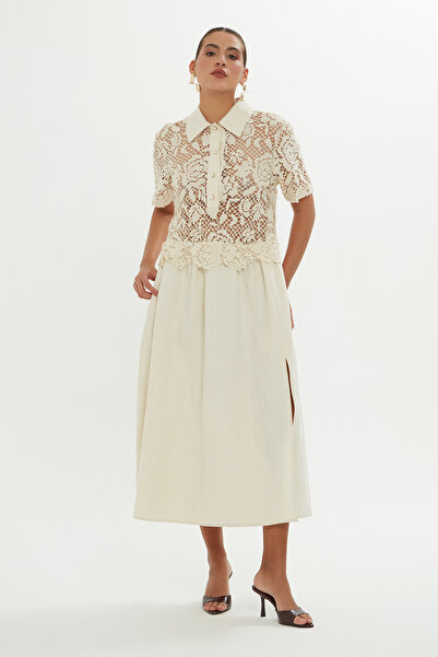 GİZİA Üstü Dantelli Kısa Kollu Kemik Elbise