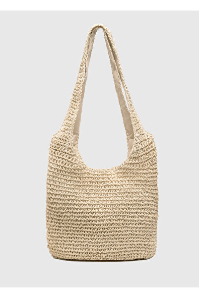 OGGO Τσάντα ώμου με ψάθινη λαβή σε μπεζ χρώμα