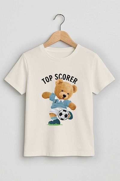 peki baby&kids Boy's Combed Cotton Top Scorer Teddy Printed T-Shirt 19480