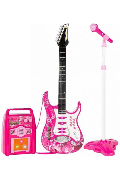ideal STORE Guitar with Amplifier and Microphone idealstore rock party pink Equipped with 6 metal strings, Control