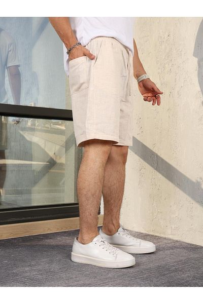 PASSWORD Pantaloni scurți pentru bărbați Summer Linen Talie înaltă Elastic largi