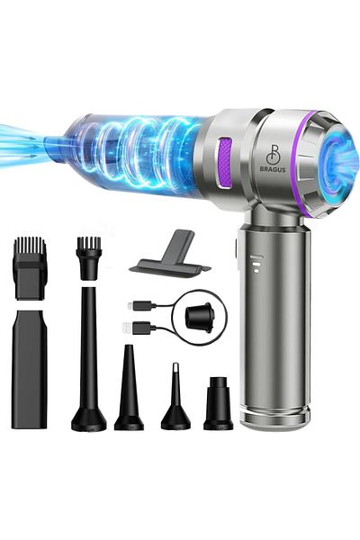BRAGUS Mini Aspirator, 16000 Pa, 6000 Mah, 120w, 90000 Rpm, 3 Viteze, Aspirare/suflare/vacuum, Gri-violet