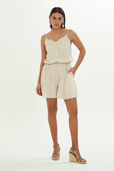 GİZİA İp Askılı Kemerli Bej Tulum