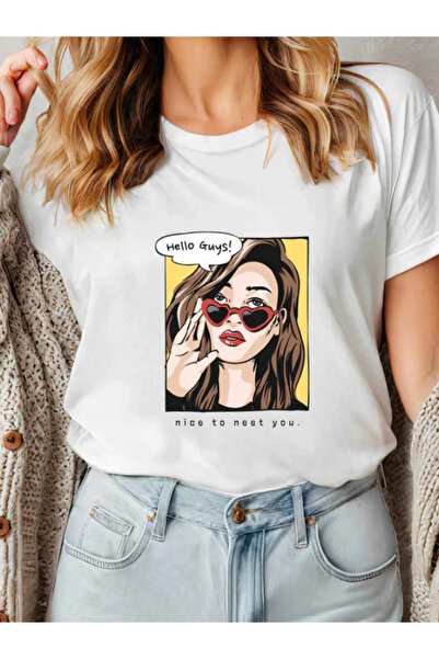 Sarah's Boutique Tricou de damă – 100% bumbac – Imprimeu retro minimalist