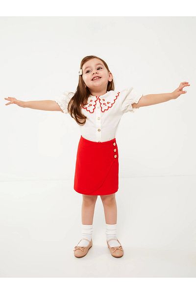 LC Waikiki Lcw Baby Ecru Baby Collar Embroidery Detailed Baby Girl Shirt and Skirt 2-Piece Set