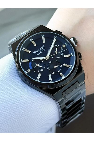 Ferrucci Men's Navy Blue Functions Active Metal Cord Wrist Watch