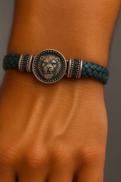 OSMANLI GÜMÜŞ Men's Bracelet - Genuine Leather Men's Bracelet - Lion Head Model