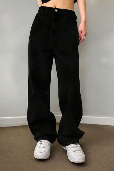 Livik Abigail Women's Black Extra High Waist Stretchy Waist Comfortable Wide Leg Jean