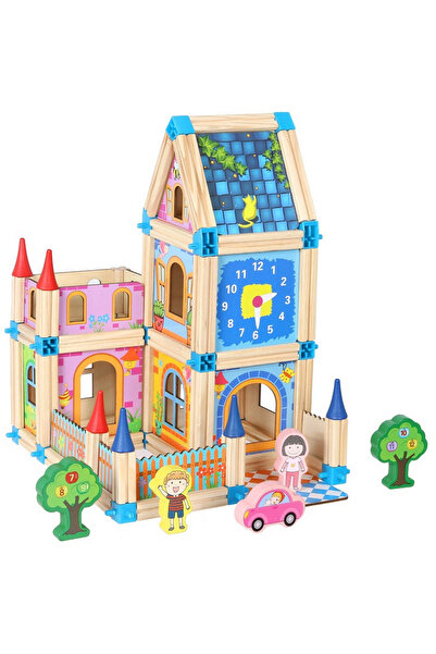 ideal STORE Wooden building blocks set for children PRINCESS CASTLE, Includes 128 elements, Accessorized with blocks