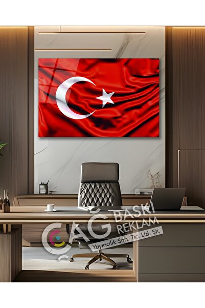 Çağ Baskı Türkiye Al Bayrak Türk Bayrağı Göz Alıcı Cam Tablo Modern Ev Ofis S...